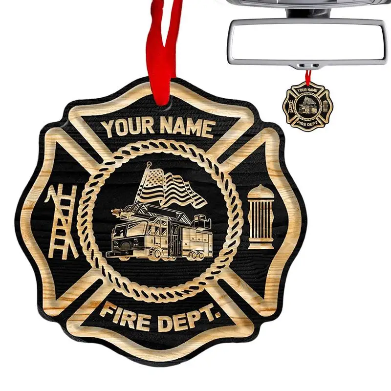 

Firefighter Flat Ornament Acrylic Firefighter Hat Pendant Hangable Car Rear View Mirror Accessories Decors For Interior Rearview