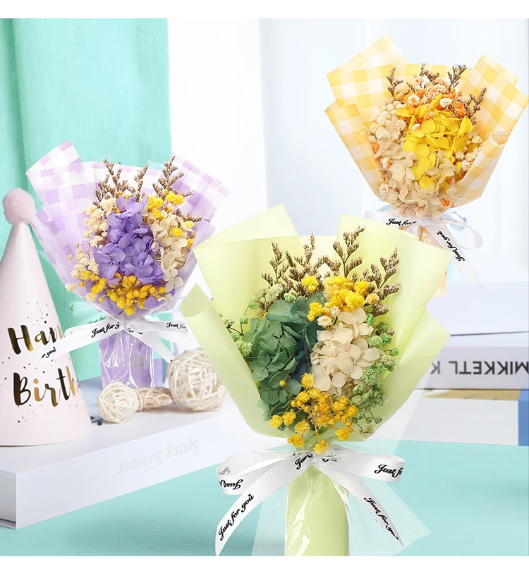 

Mini Set Dried Flower Companion Gift Birthday For Women Immortal Hydrangea Gypsophila Candies And Sweets Decoration