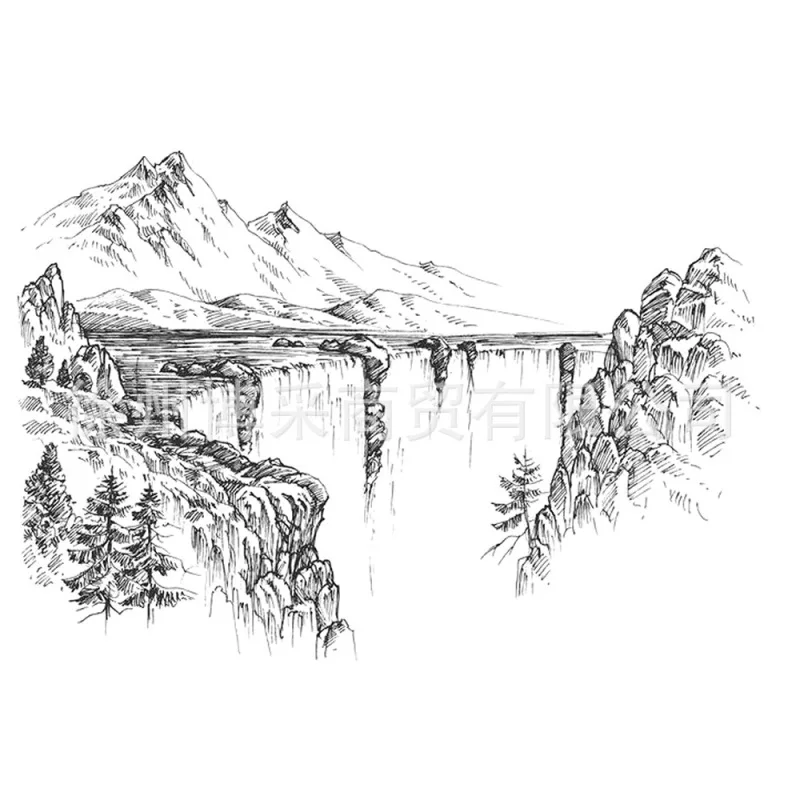 

Cliff Waterfall Background Clear Stamp for Scrapbooking Transparent Silicone Rubber DIY Photo Album Decor