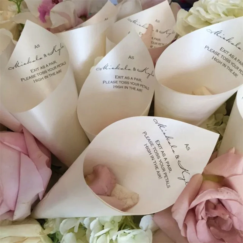 

25pcs Personalized Wedding Petal Favor Cones with Verse Confetti Cones Paper Custom Monogram petal rice favor candy cones
