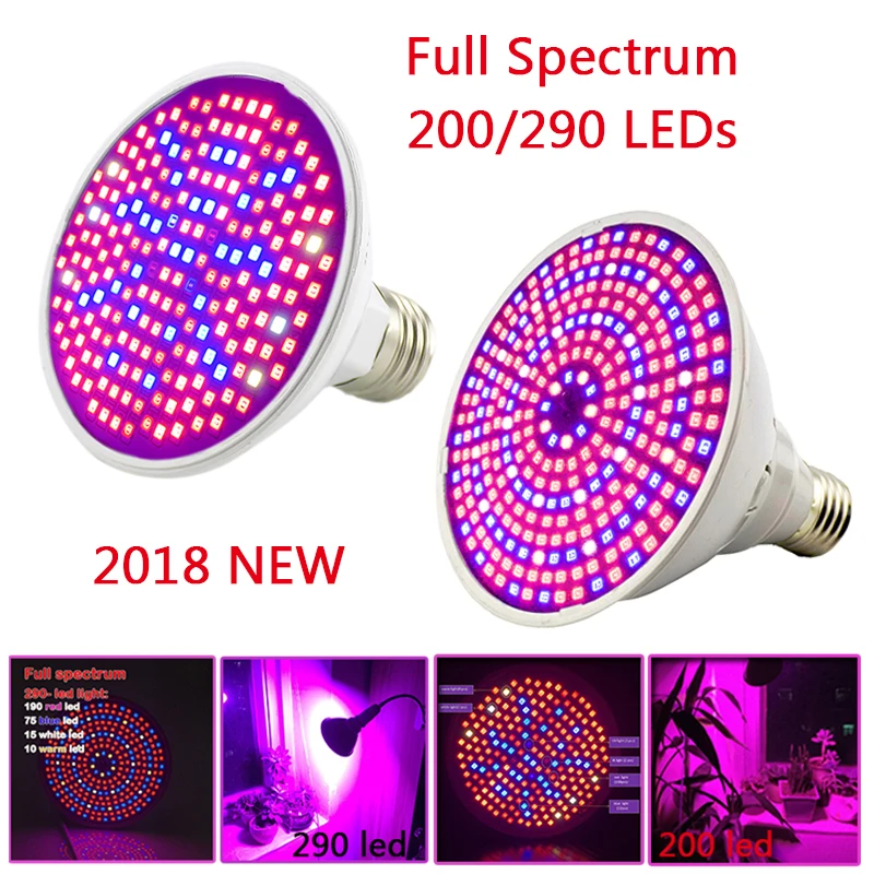 

290 Led Plant Grow Light E27 200 LED Growing Bulb Full Spectrum Indoor flower Lamp for greenhouse Vegs Hydroponic System V27