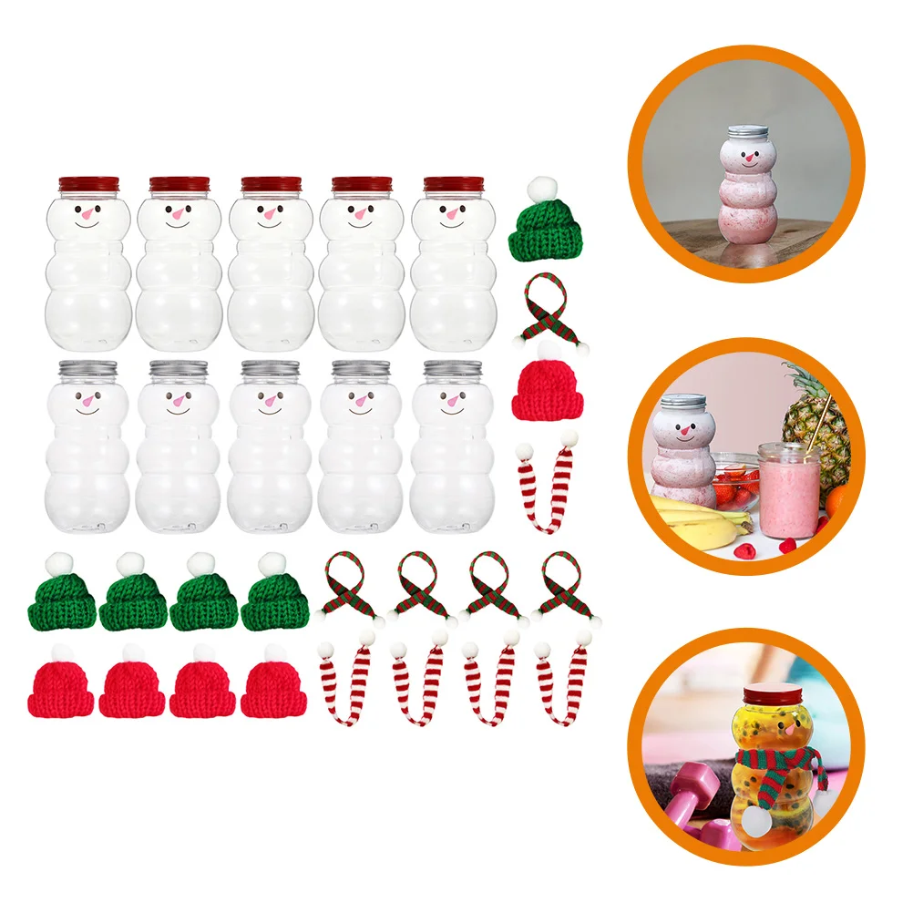 

10 Sets Christmas Juice Beverage Bottles Xmas Candy Bottles with Scarves Hats