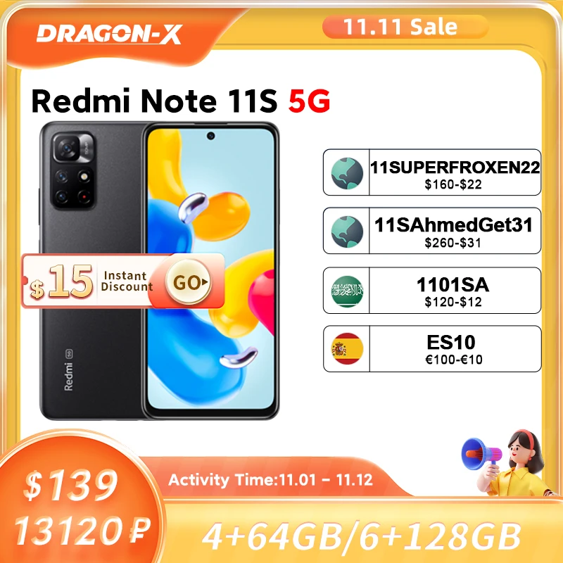 Ceny Globalna Wersja Xiaomi Redmi Note 11S 5G Smartphone Dimensity 810 NFC 33W Pro Szybkie ładowanie 50MP AI Potrójny Aparat Kup Globalna Wersja Xiaomi Redmi Note 11S 5G Smartphone Dimensity 810 NFC 33W Pro Szybkie ładowanie 50MP AI Potrójny Aparat