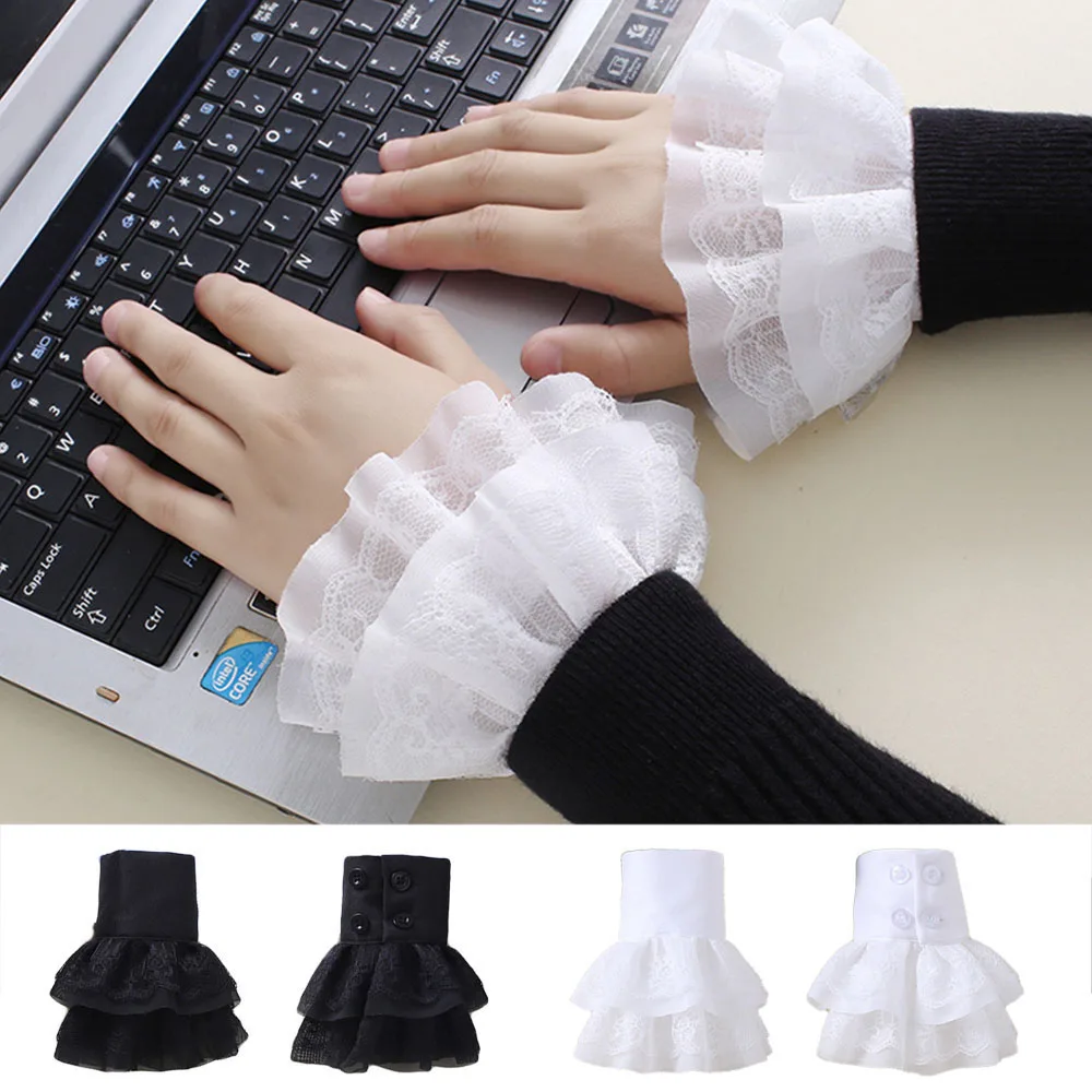 

Fake Flared Sleeves Women Sweet Lace Detachable Flared Cuffs Elbow Scar Cover Gloves Female Thin Section Blouse Wrist Warmer