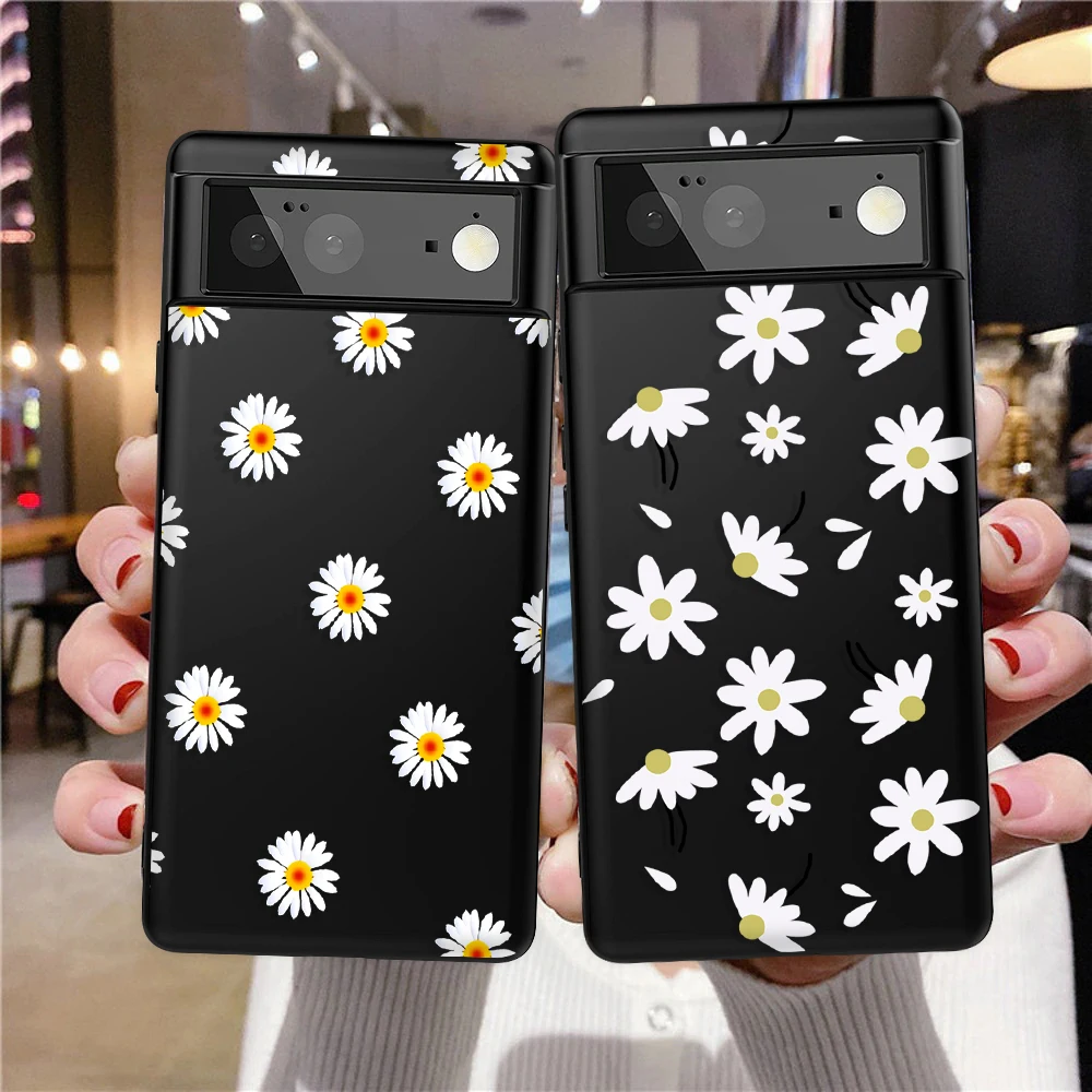 

Cartoon Daisy Flower Phone Case For Google Pixel 7a 7Pro 7 6a 6 6Pro For Pixel 5 5a 4a 5G 4XL 4 3XL 3 3a XL Black Soft TPU Cover