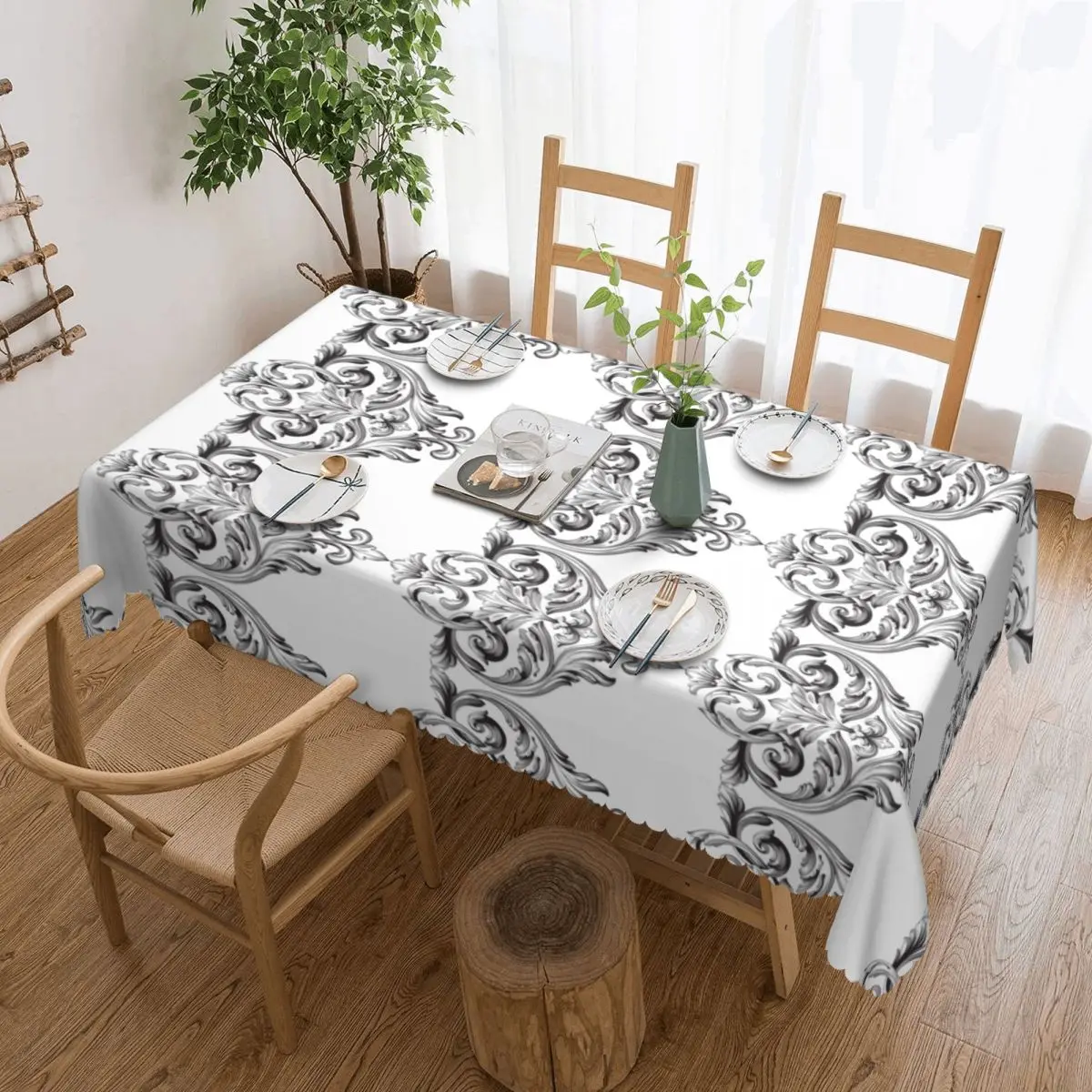 

Rectangular Waterproof Oil-Proof Luxury European Floral Tablecloth Table Cover 40"-44" Fit Baroque Victorian Art Table Cloth