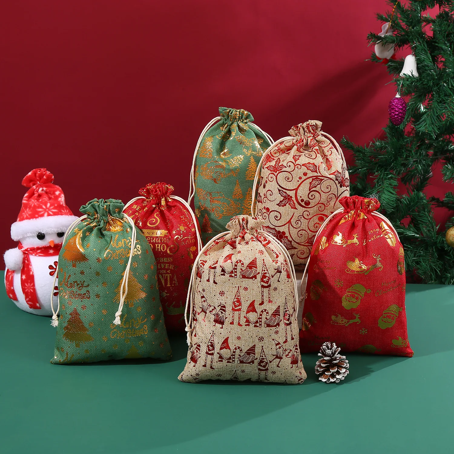 

5PCS New Year's 20*30cm Christmas Candy Gift Storage Bag Christmas Party Gift Bag Linen Christmas Gift Bag