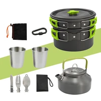 1 set 8pcs outdoor pots pans camping cookware picnic cooking set non stick tableware with foldable spoon fork knife kettle cup