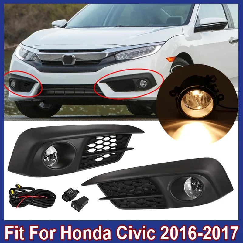 

Комплект противотумансветильник в сборе для Honda Civic 2/4Dr 2016 2017, передний бампер для вождения H11, противотуманная фасветильник + проводной пере...