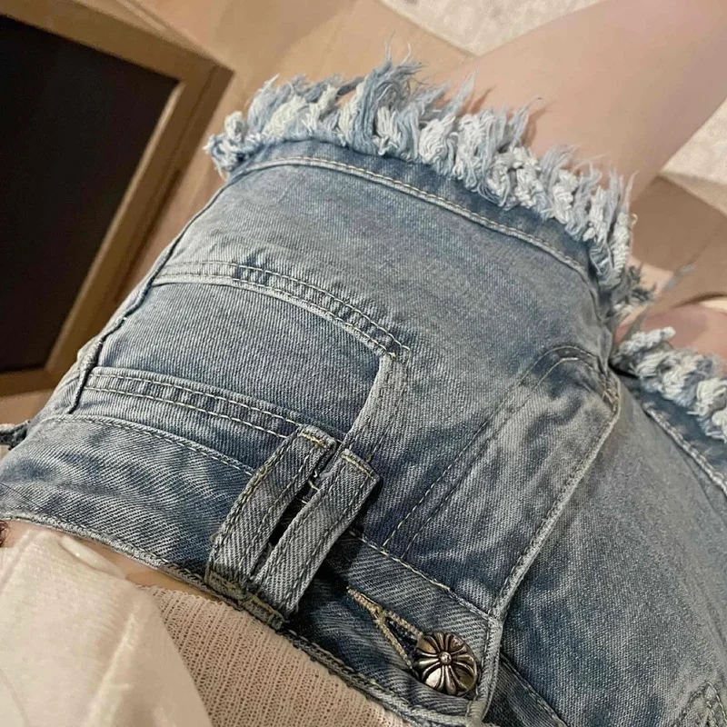 Summer Retro Gothic Denim Patch Shorts Ladies Trend High Street Harajuku High Waist Wide Leg Pants Loose Hot Girl Style