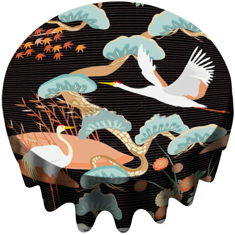 Скатерть в японском стиле с изображением Белого журавля Сакура благоприятные