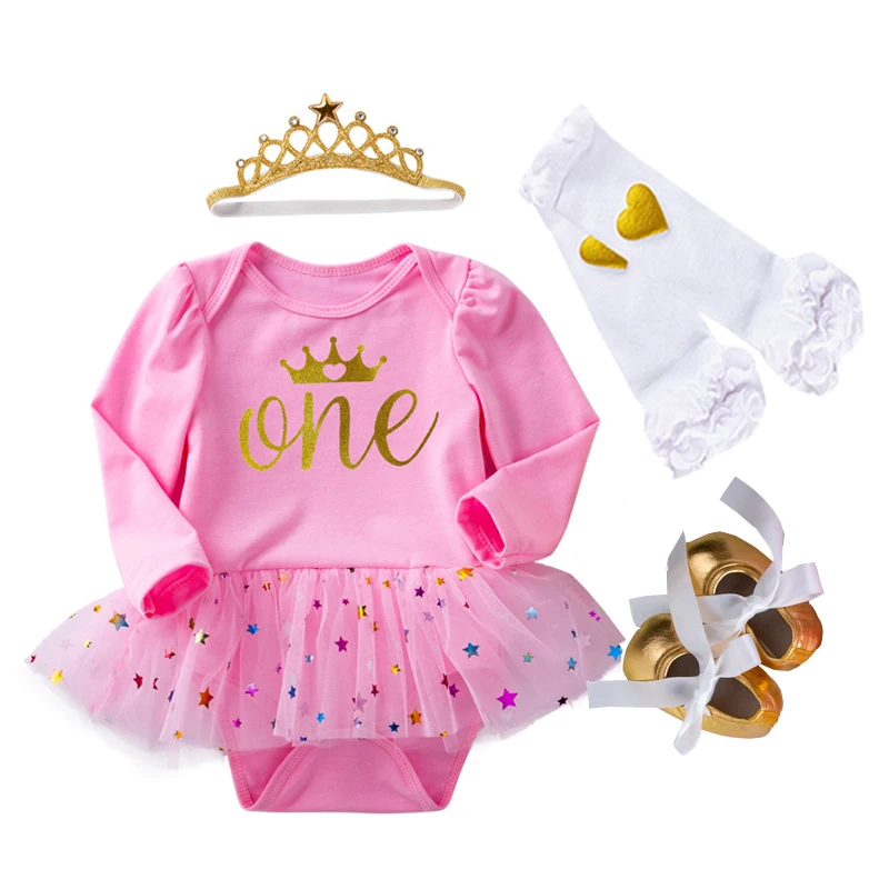 Комплект из 4 предметов одежда для маленьких девочек на 1-й день рождения Тюлевое