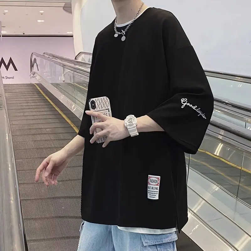 Мужская футболка с вышивкой и рукавом три четверти летняя модная брендовая