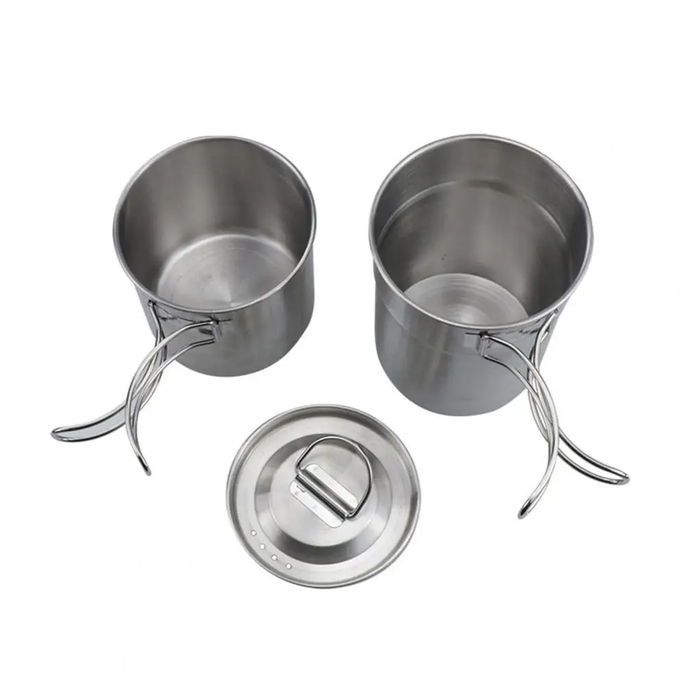 

1 Set Water Cup Double-cup Design Folding Handle Portable Stainless Steel Sturdy Outdoor Camping Multifunctional Drinking Mugs