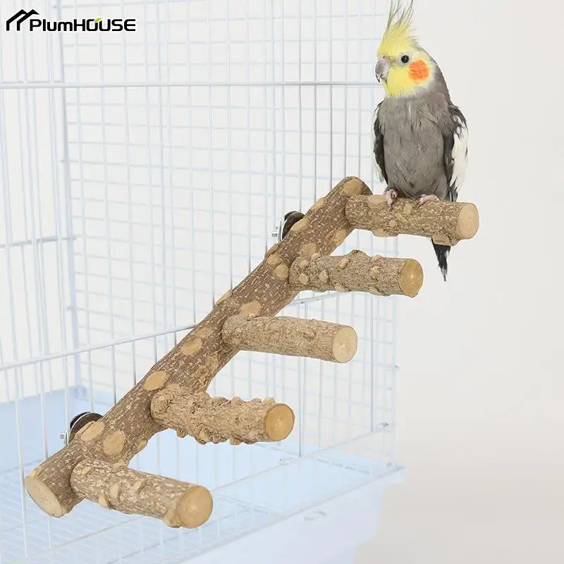 

Natural Wood Parrot Perch Bird Stand Paw Grinding Fork Parakeet Climbing Standing Branch Ladder Toys Bird Cage Accessories