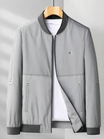 2022 spring autumn men smart casual jackets grey black blue vertical stripe coat male zipper opening o neck daily look outerwear