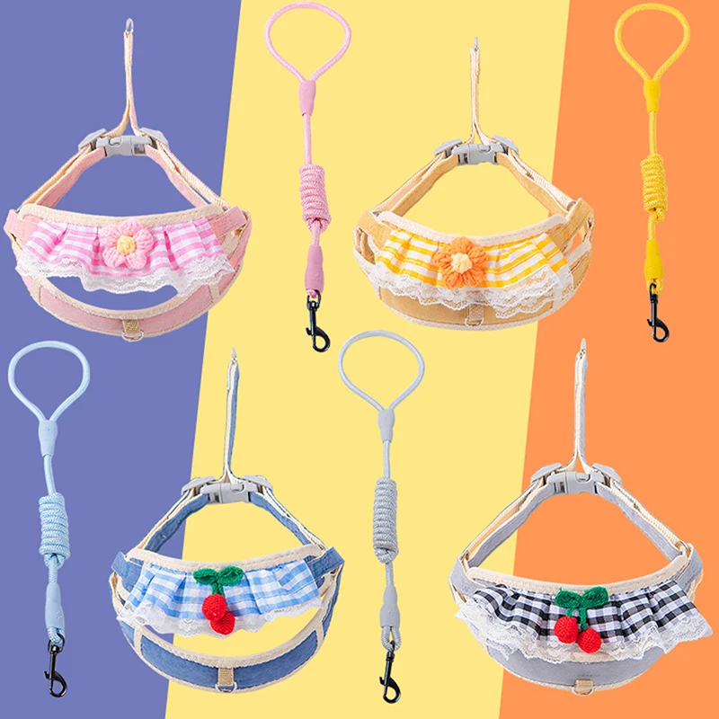 

Cute Ruffled Lace Dog Harness And Leash Set Adjustable Pet Harness for Small Dogs Cat Chest Strap Dog Accessories