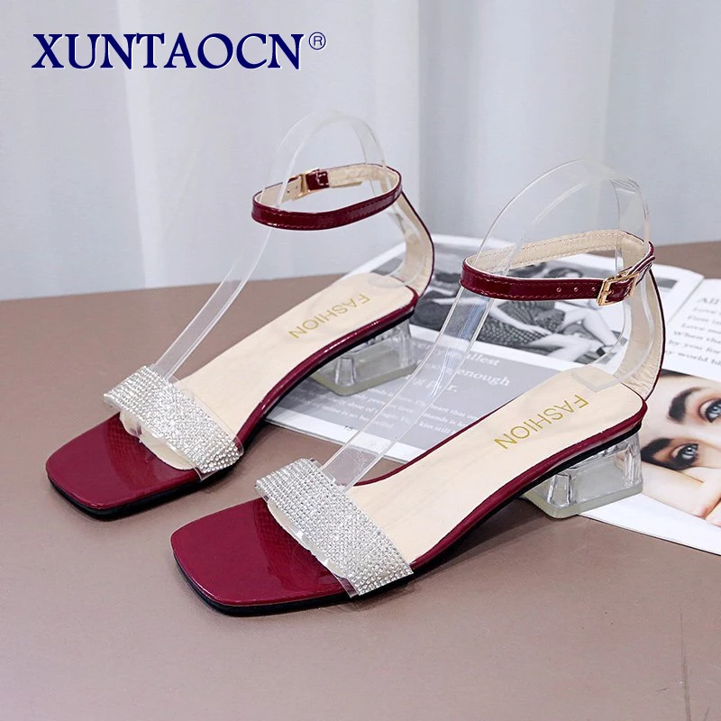 

Newly Arrived Summer Women Sandals Sexy Peep Toe High-heeled Shoes 4.5cm Square Heel Shoes Black Beige Red Sandalias Mujer 2022