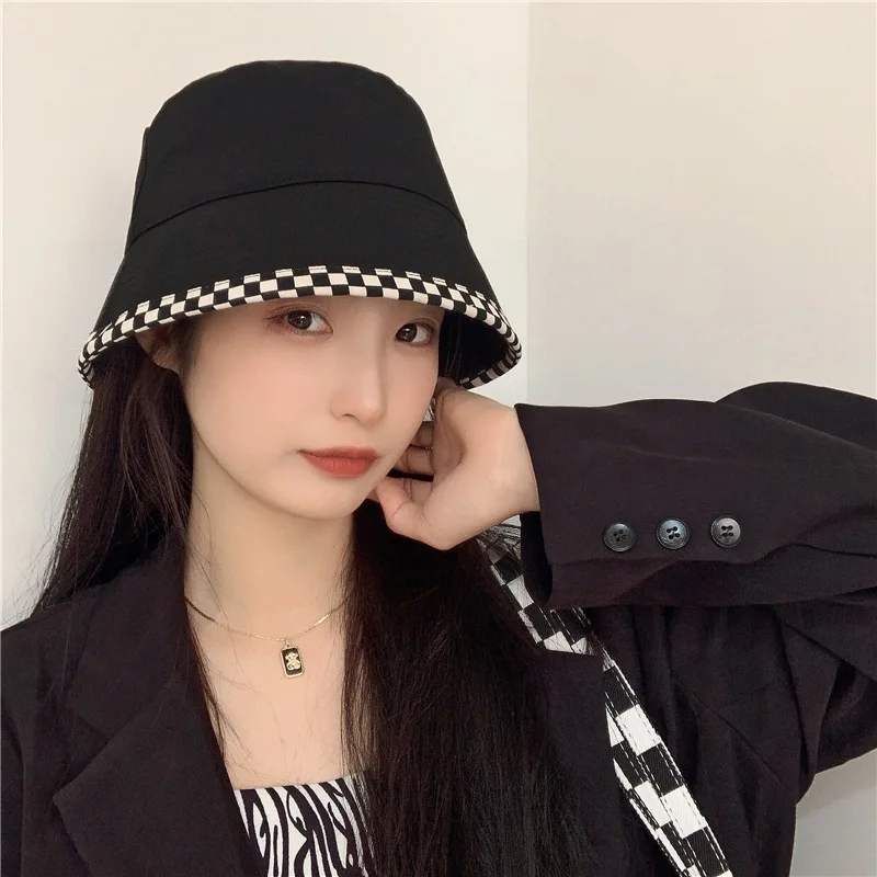 

Bell Bucket Hat For Women Spring Summer Sun Protection Large Brim Fashion Fisherman Hat Black Beige Khaki Checked Hat