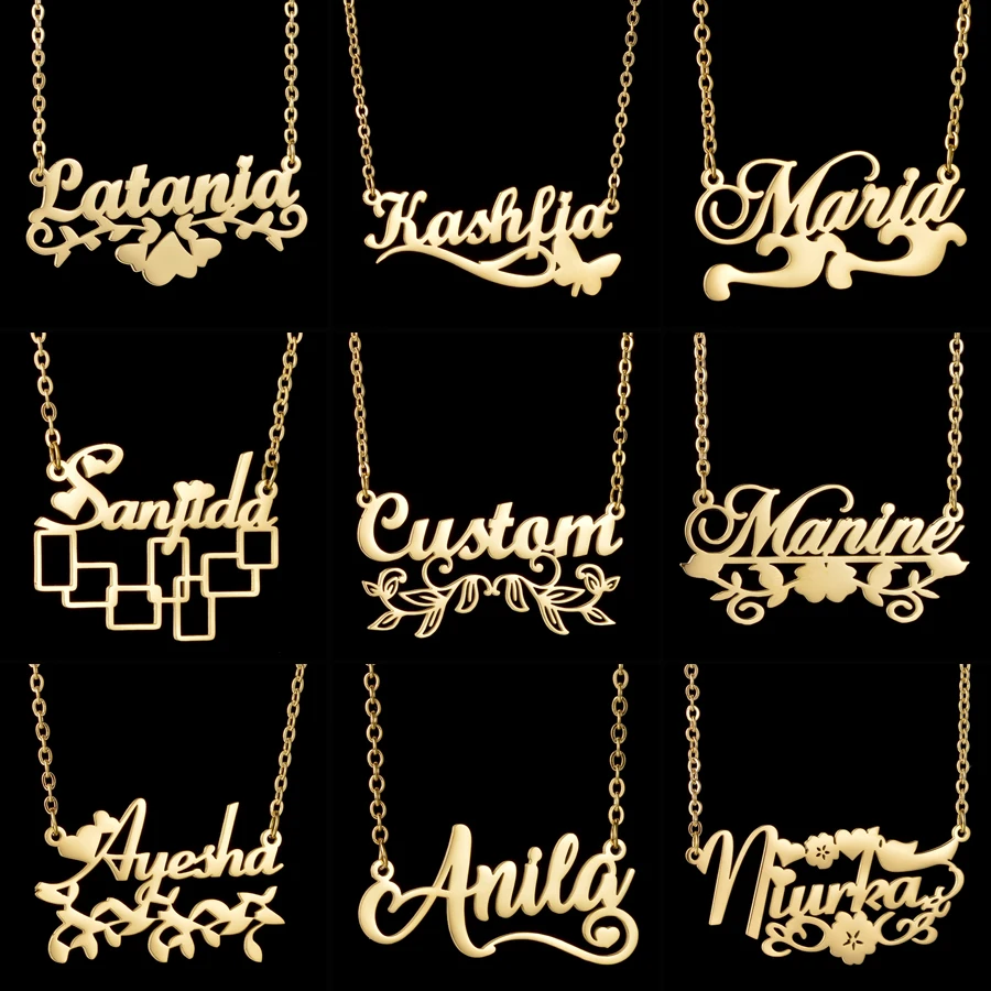 

Acheerup Personalized Name Necklace for Women Stainless Steel Customized Bottom Laciness Chain Pendant Christmas Jewelry Gift