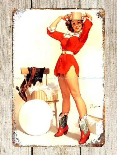 Мужская пещера настенная подвеска Гил Elvgren Cowgirl Pin-Ups 1950s металлический жестяной
