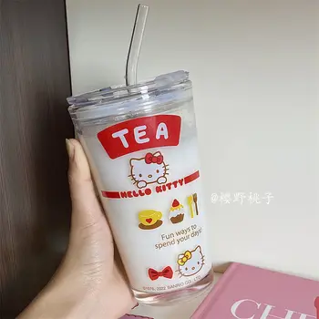 Hello Kitty Glass Straw Cup