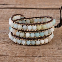 handmade 3x multi row leather wrap bracelet vintage beads natural stone weaving wristband cuff bracelet bohemian jewelry