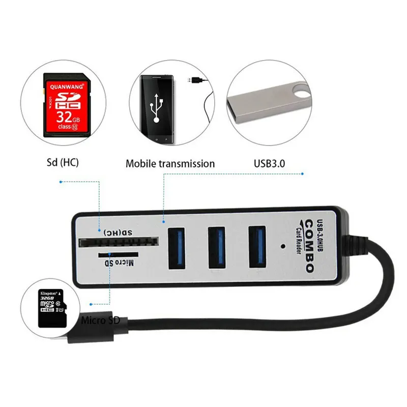 3 в 1 usb-хаб кардридер 2 0 к SD Micro TF карта памяти адаптер для ноутбуков Аксессуары