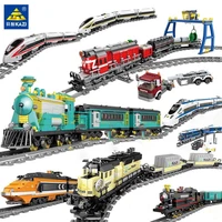 kazi battery powered electric city train model with light music track set machine engineering assemble bricks kids toy gift