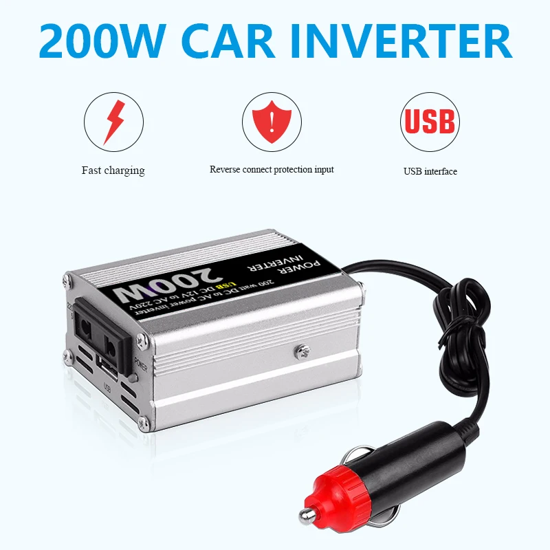 

SUYEEGO 200W Car Inverter 12v 220v 110v 50Hz Auto Invertor 12 220 Cigarette Lighter Plug Power Converter Adapter Peak Power 400W