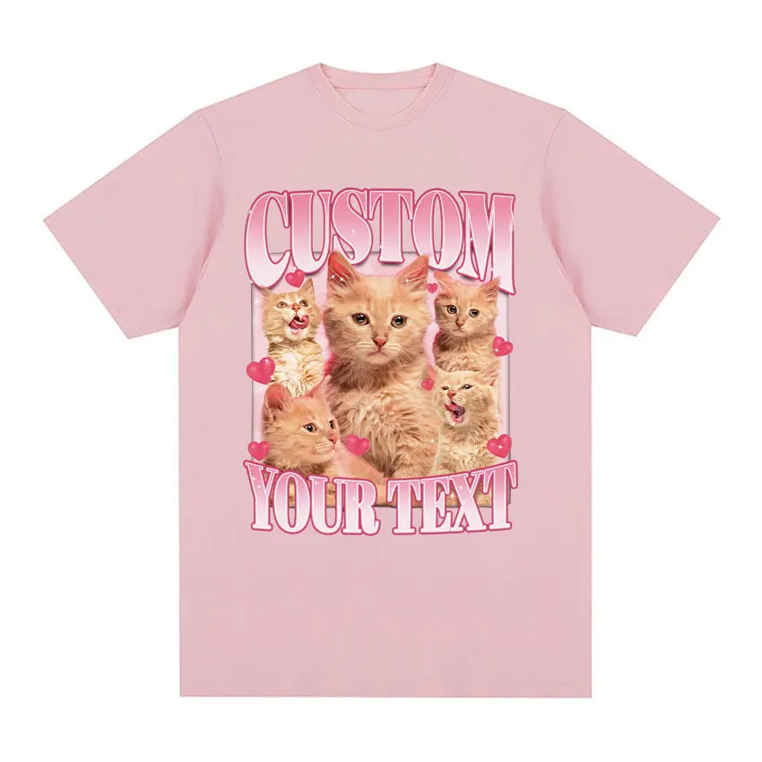 Футболка мужская с рисунком кошки и надписью на заказ модная винтажная тенниска