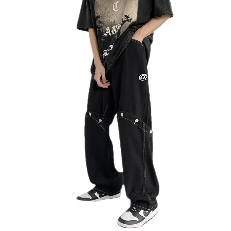 EOENKKY/Straight Loose Jeans Mens Retro High Street Oversize Casual Denim Trousers Harajuku Washed Hip Hop Jean Pants