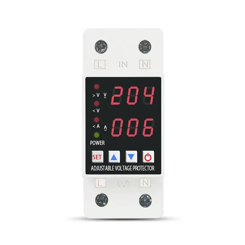 

63A AC210V Dual Display Din Rail Adjustable Over Voltage And Under Voltage Protective Device Protector Relay Protection Limit