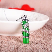 dragon pillar natural green jade pendant 925 silver necklace chinese carved fashion charm jewellery amulet gifts for women men
