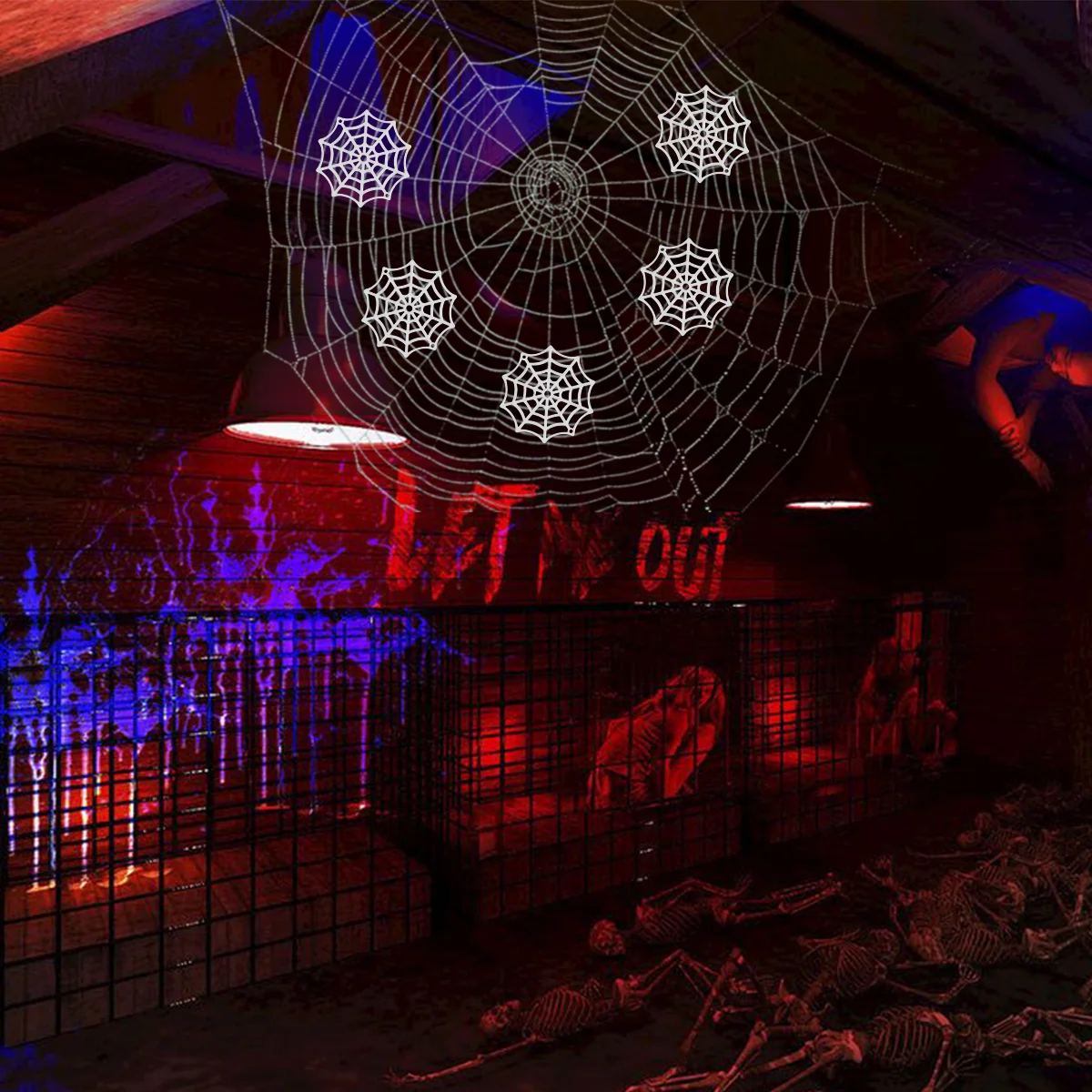 

50 Pcs Elasticity Halloween Plastic Spider Web Office Mini Food Toys Decorations 2023