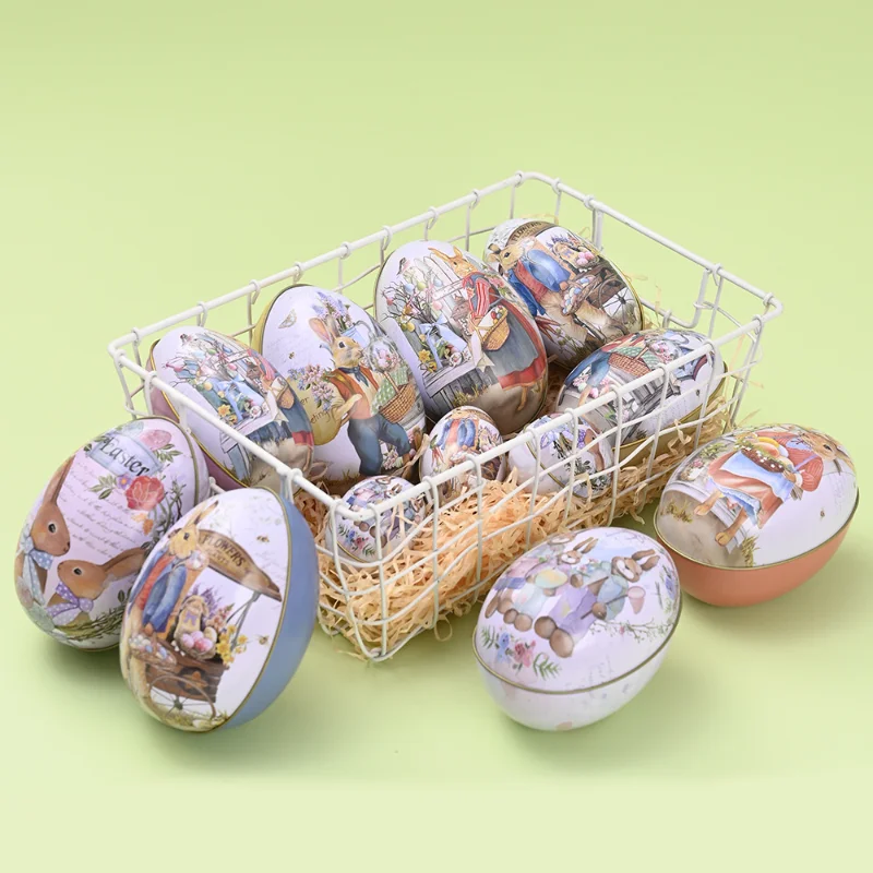 

Подарочная коробка в форме пасхальных яиц, милый кролик, портативный жестяной чехол, коробки для конфет, весеннее домашнее вечерние чное ук...