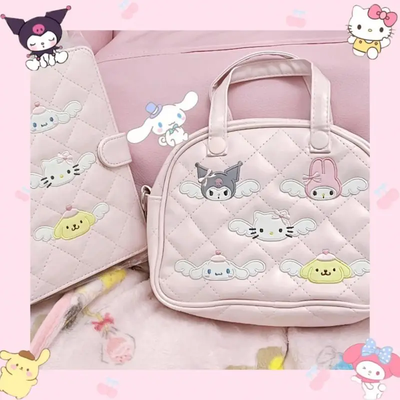 

Kawaii Sanrio розовая милая сумочка Kuromi Melody Hello Kitty Милая женская сумка с вышивкой в виде сердца через плечо косметичка подарок для друзей на день рождения