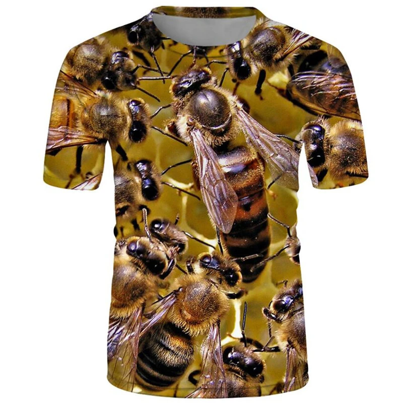 

2022 Honey Print T-shirt Anime Print Streetwear Animal Bee Men's Women's Fashion Short-sleeved Fun Top