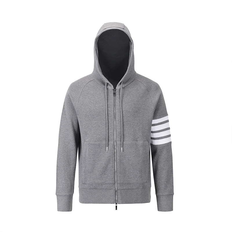 TB THOM Hoodies Spring Autumn Luxury Brand Sweatshirts Classic Gray Waffle Cotton 4-Bar Stripe Korean Design Style Sport Jackets