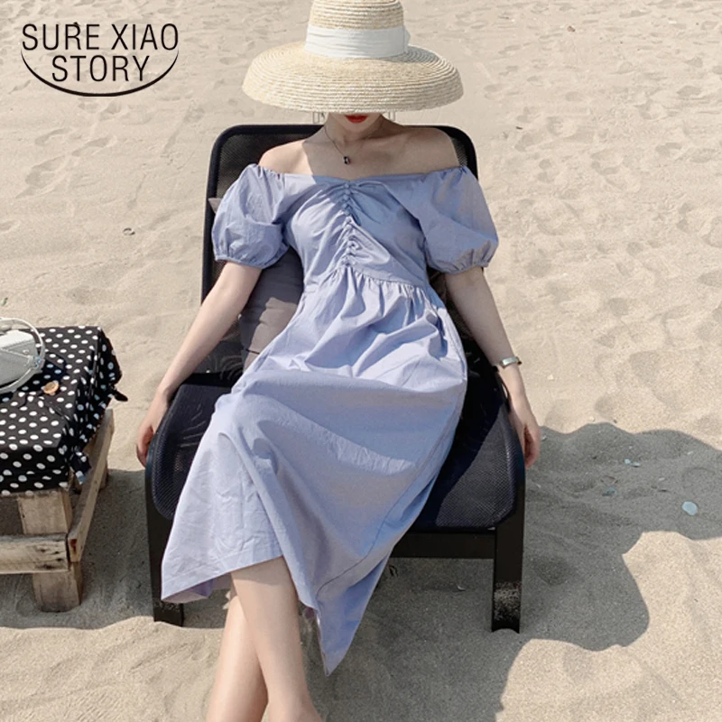 

New Spring Summer French V-neck Dress for Women Casual High-waist Mid-length Dress Holiday Chic Girl Party Dress Robe 22207