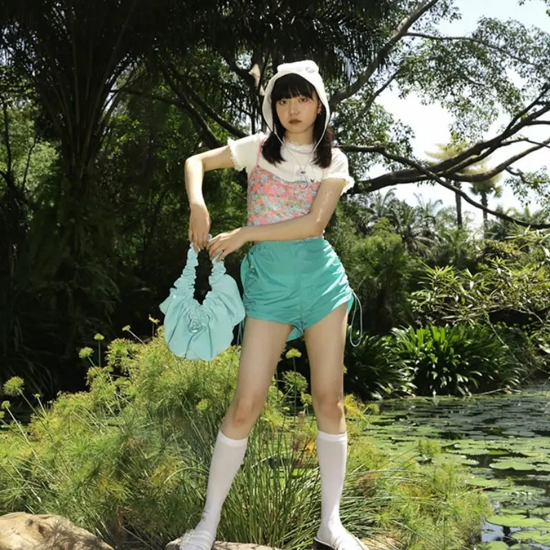 High Waist Shorts Drawstring Casual Shorts Ladies Fit Solid Color Swimming Elastic Waist Breathable Ladies Beach Pants 2023