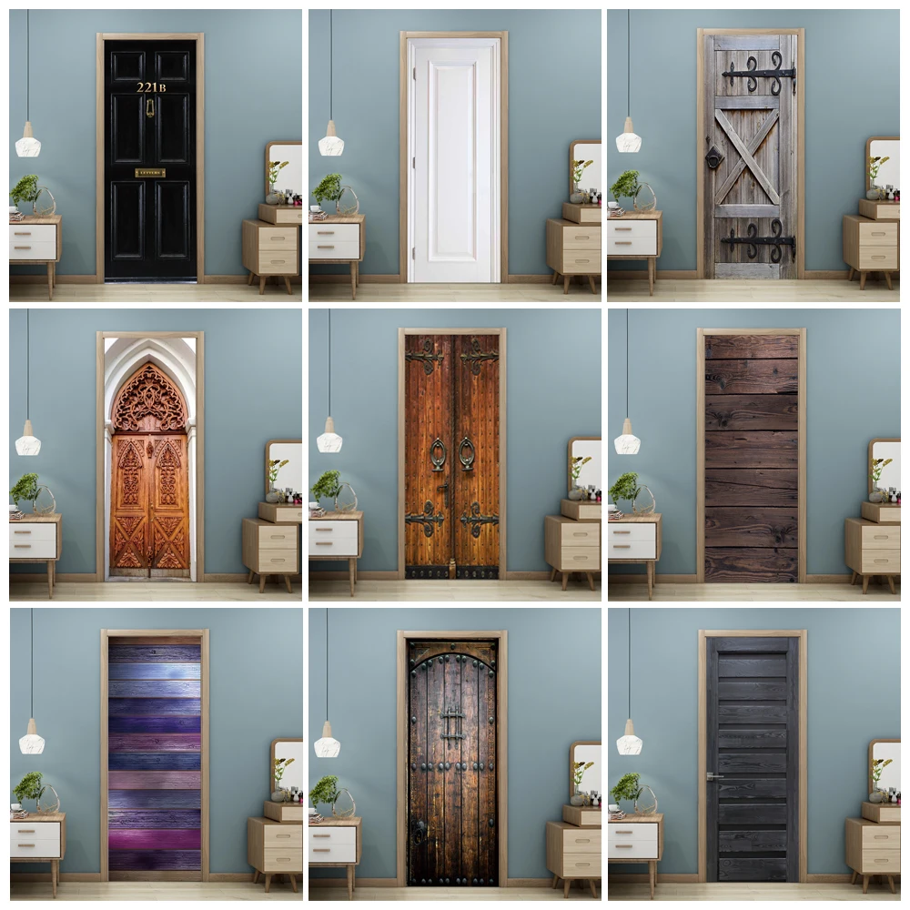 

Самоклеящиеся 3D дверные наклейки, водонепроницаемые обои для спальни, гостиной, в стиле ретро, деревянные двери, Декор для дома, художествен...