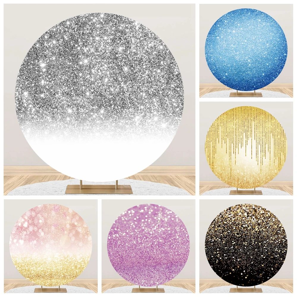 

Color Diamonds Light Spots Round Backdrop Cover Wedding Ceremony Baby Birthday Family Party Decor Elasticity Circle Background
