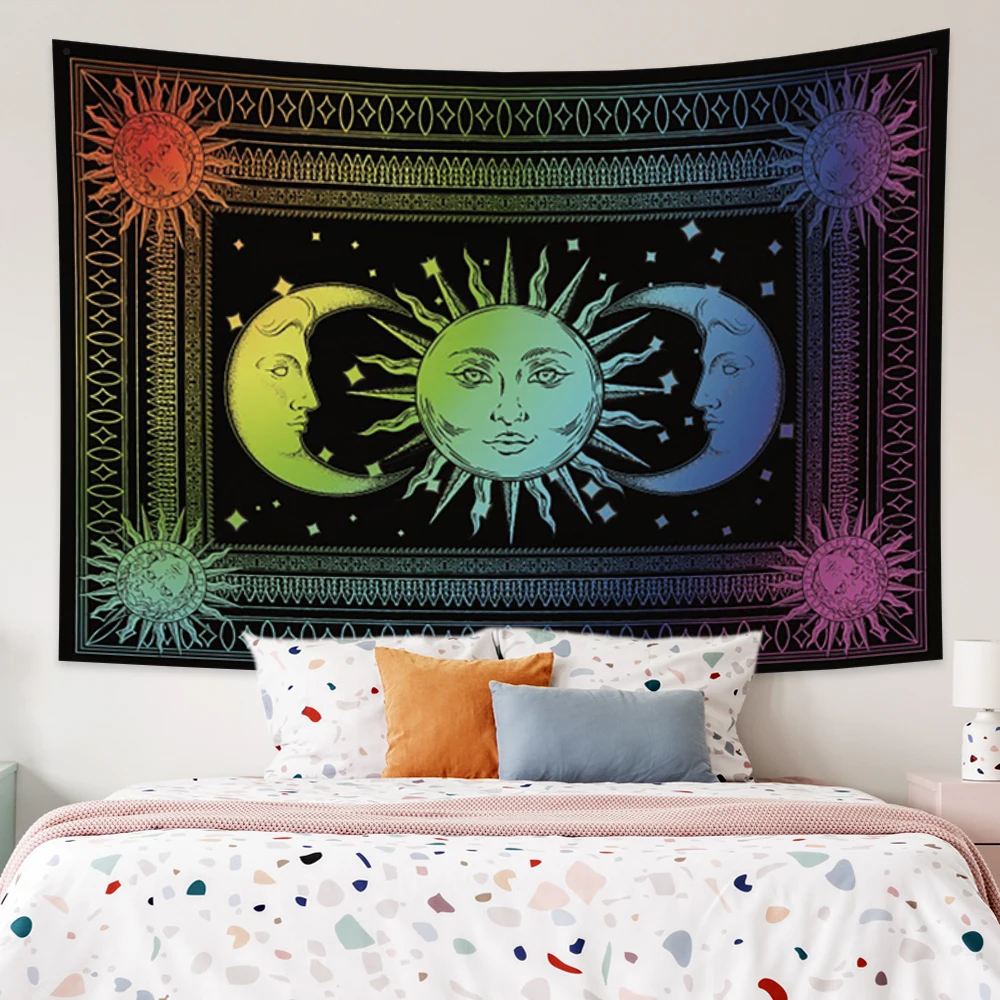 

Psychedelic Sun And Moon Tapestry Astrology Divination Wall Hanging Mandala Witchcraft Aesthetic Room Hippie Decor Living Home