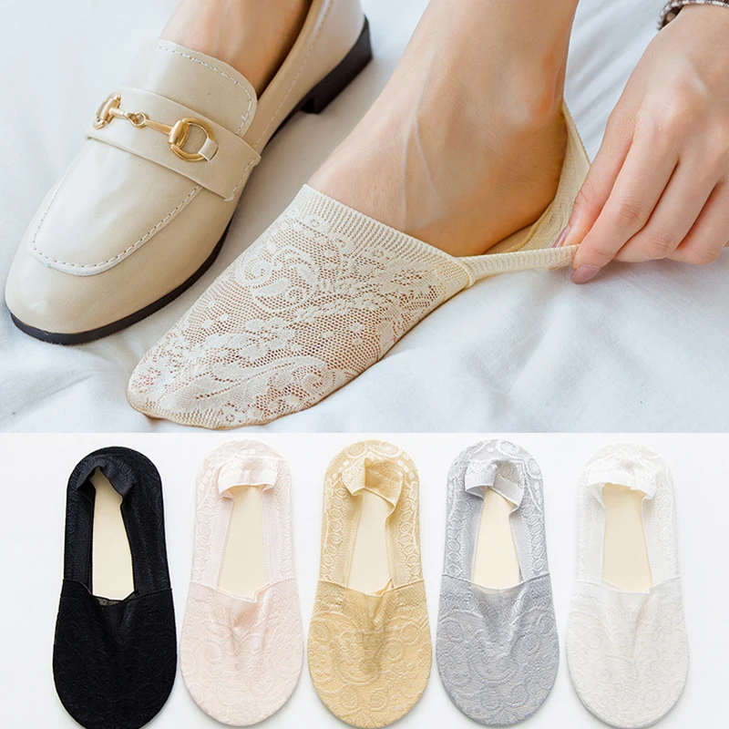 

5 Pairs/set Women Sexy Lace Floral Anklet Socks Female Basic Summer Invisible Anti Slip Sock Lady Home Floor Slipper Boat Sock