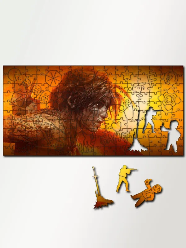 Пазл головоломка из дерева с фигурками 230 деталей 46х23 см игры Shadow of the Tomb Raider (ps xbox