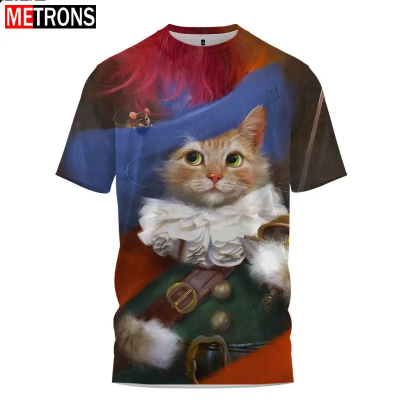 

Summer Fashion Summary Men's 3D Pattern T-shirt Casual 3D Printing Harajuku Personalized Round Neck Short Sleeve Extra Large Cat