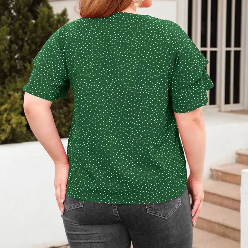 Street Fashion Polka Dot Loose T-Shirt Four Colors Summer Plus Size Clothes O-Neck Patchwork Ruffles Short Sleeve Women's Top