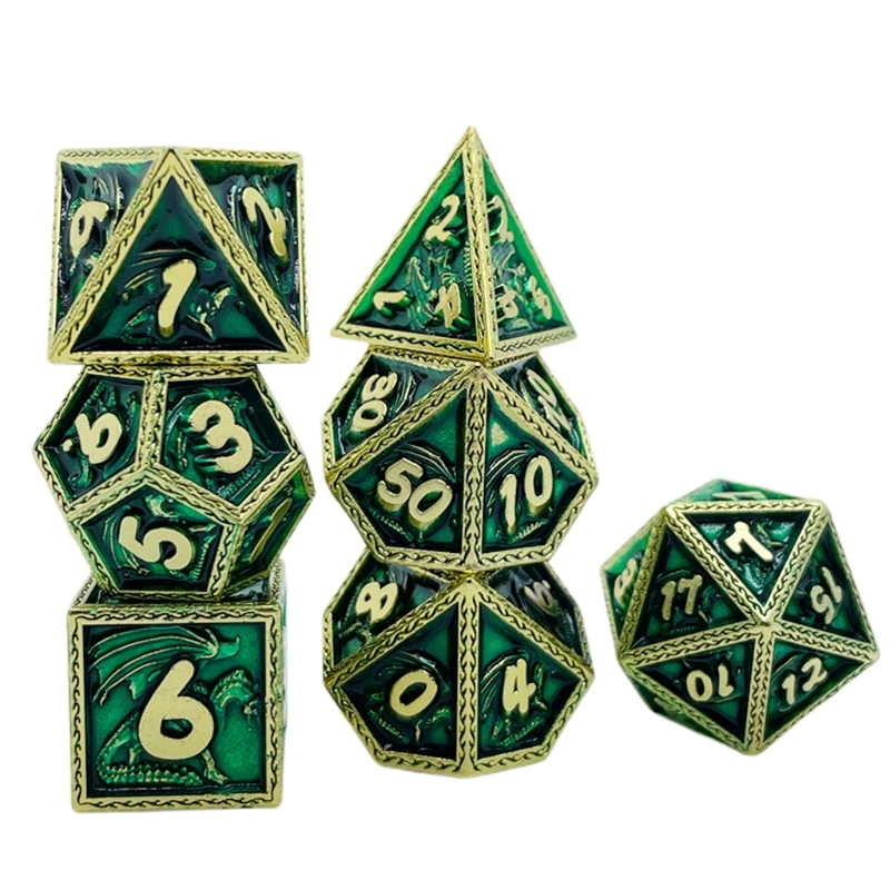 

7Pcs/Set Polyhedral Different Number of Faces Metal Dices Kit Toy Various Shapes