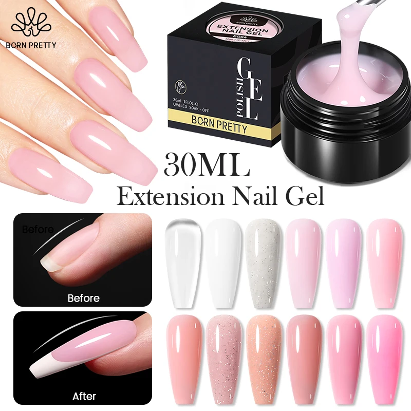 

BORN PRETTY 30ML Extension Gel Manicure Natural Nails Glitter Pink Nude Clear Hard UV Gel Soak Off UV Led Acrylic Gel Polish